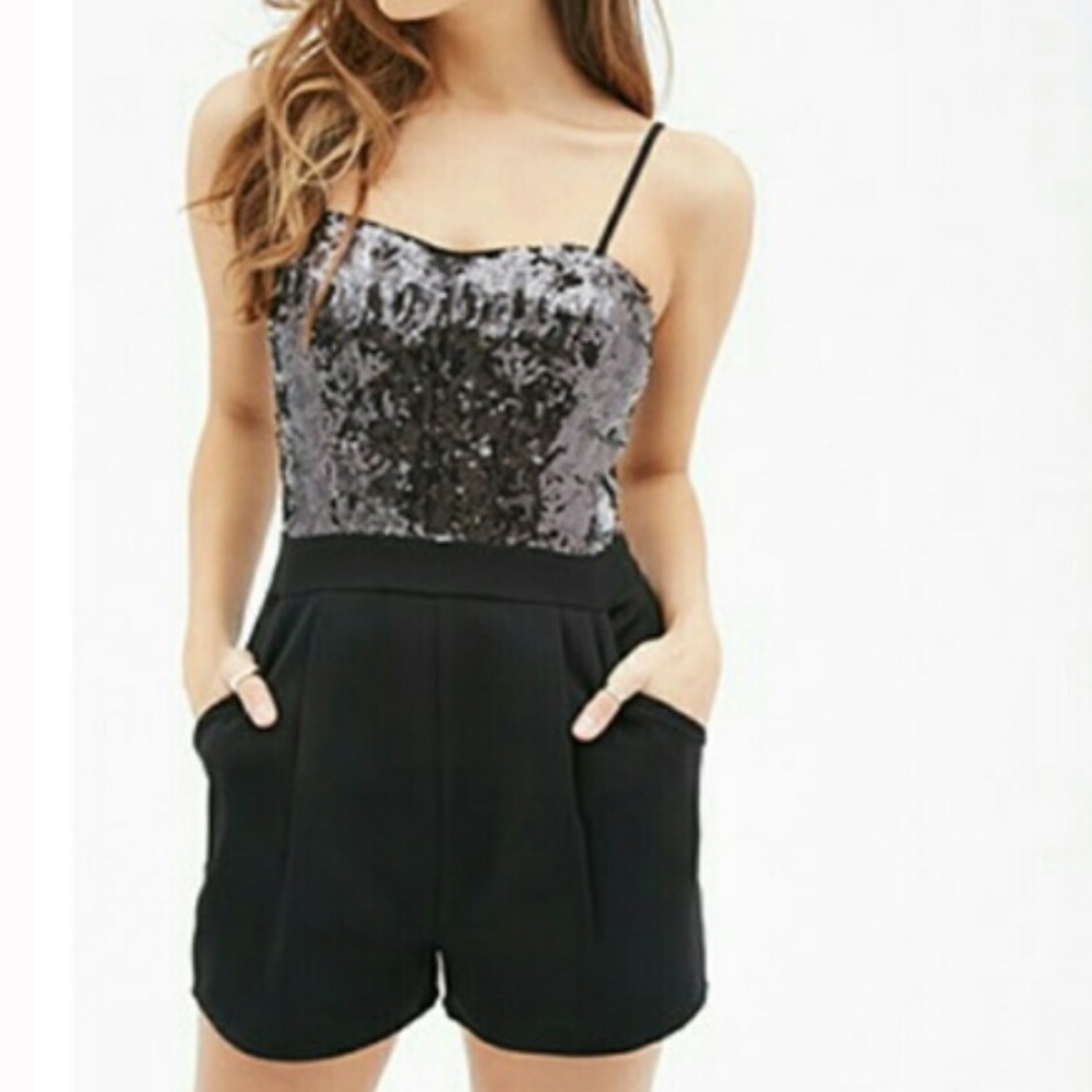 Forever 21 sequin black romper S